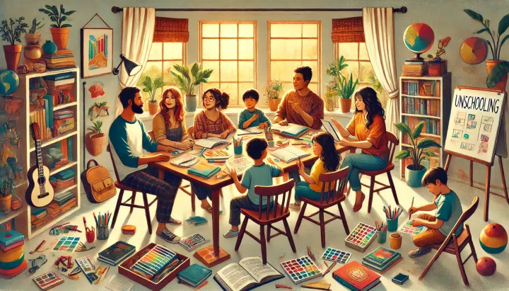 A diverse family engaged in unschooling documentation